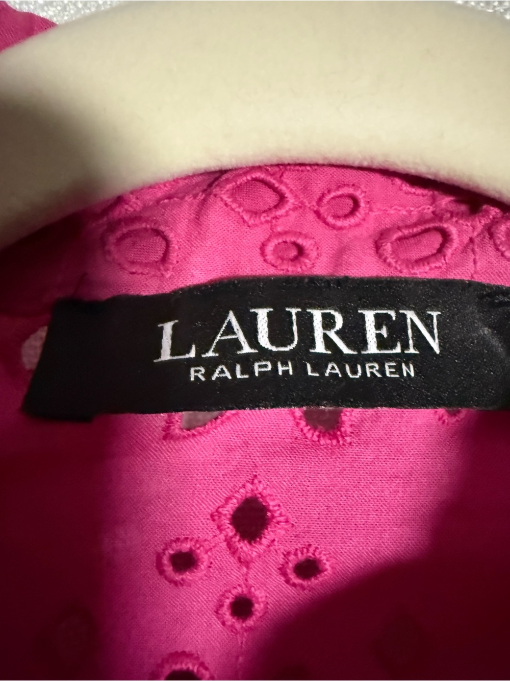 Lauren Ralph Lauren Hot Pink Eyelet Button Up Collared Long Sleeve Shirt Size SP - Picture 7 of 10